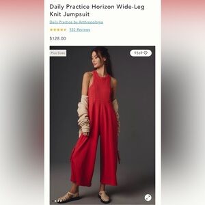 Anthropologie Red Knit Wide-Leg Jumpsuit